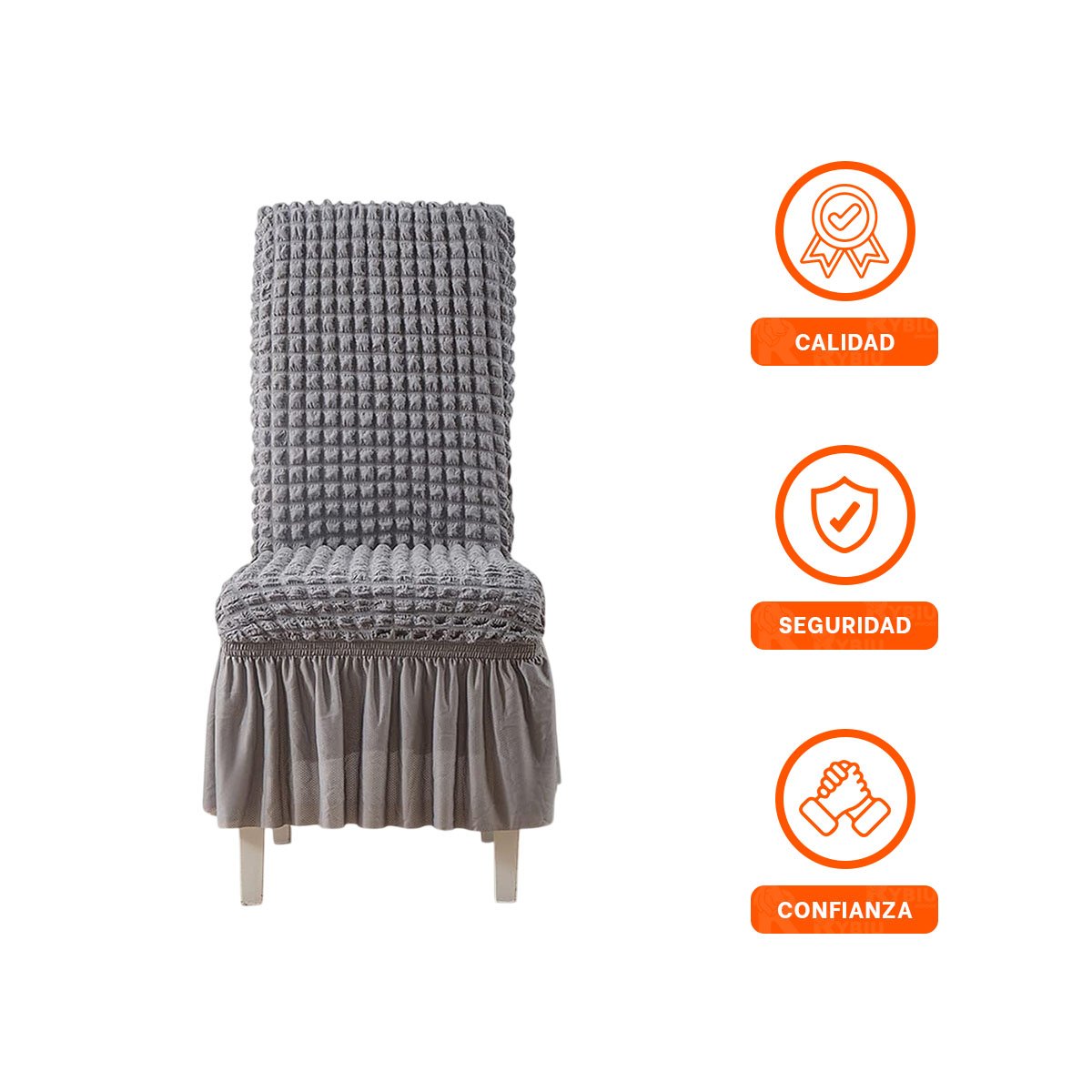 CUBIERTA DE SILLA ELASTICA CON PATRON DE BURBUJAS CUADRADAS COLOR PLOMO Y+LIGAS REGALO - 3