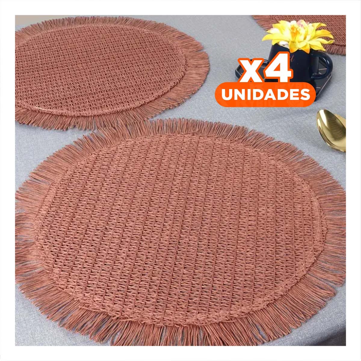 PACK4 CUBREMESAS CIRCULARES CON TEJIDO VISIBLE FLECOS ROSADO SET DE 6 DE 38CM - 1
