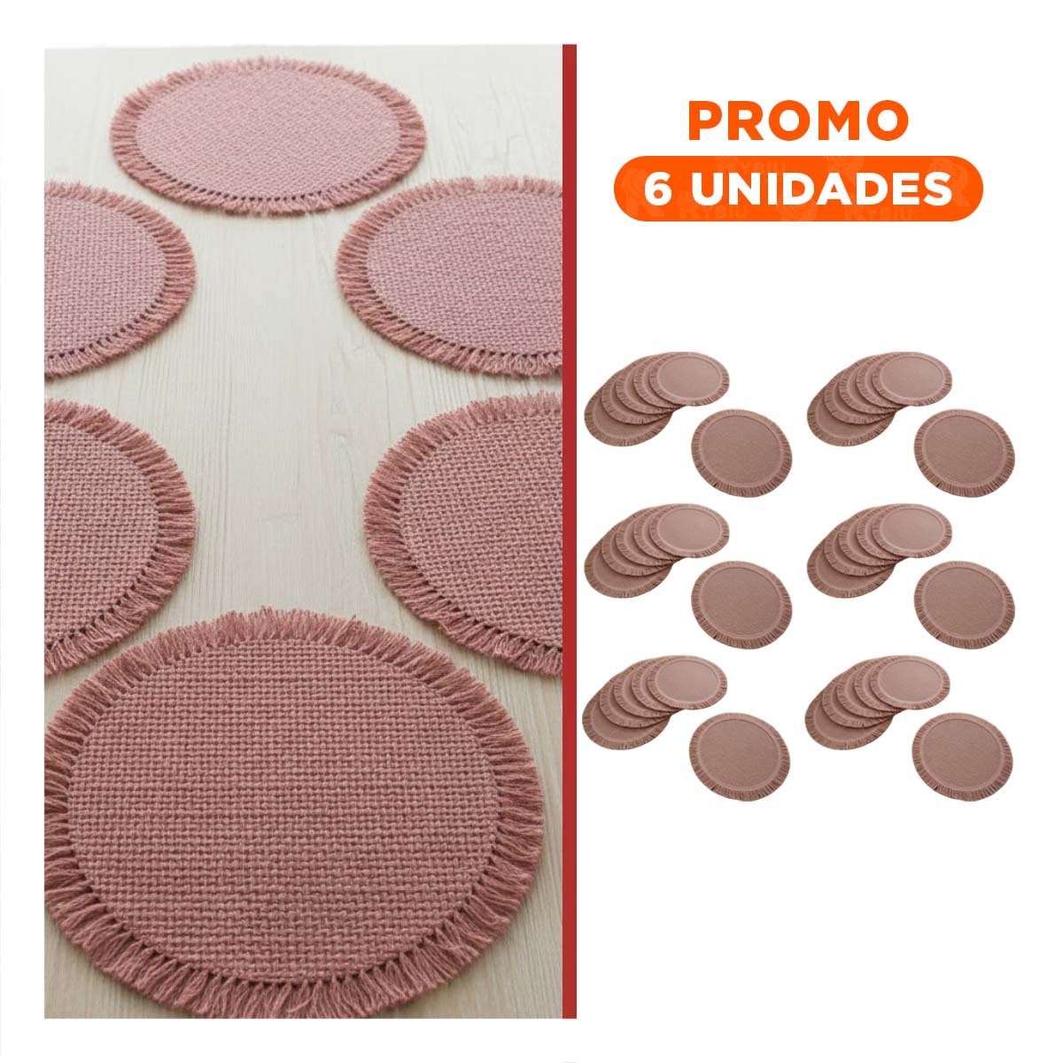 PACK6 ACCESORIOS CIRCULARES CON TEJIDO VISIBLE FLECOS ROSADO PRESENTADOS EN SET DE 6 - 1