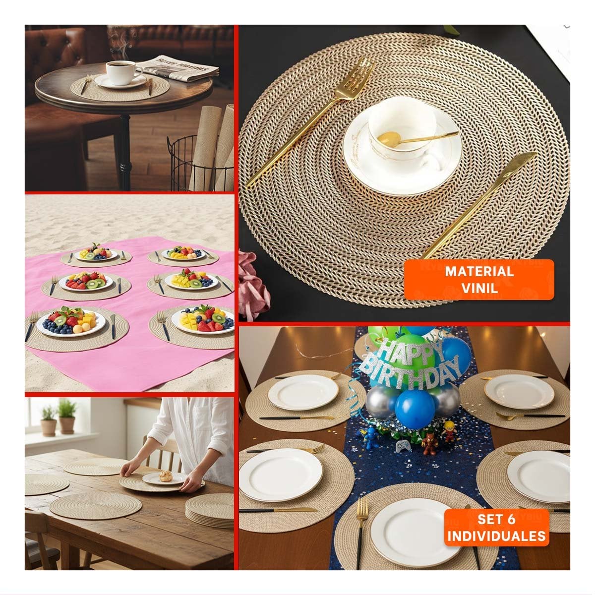 PACK12 ACCESORIO CIRCULAR DORADO MINI OJITAS PARA MESA CON SET DE SEIS Y+PAPEL REGALO - 2