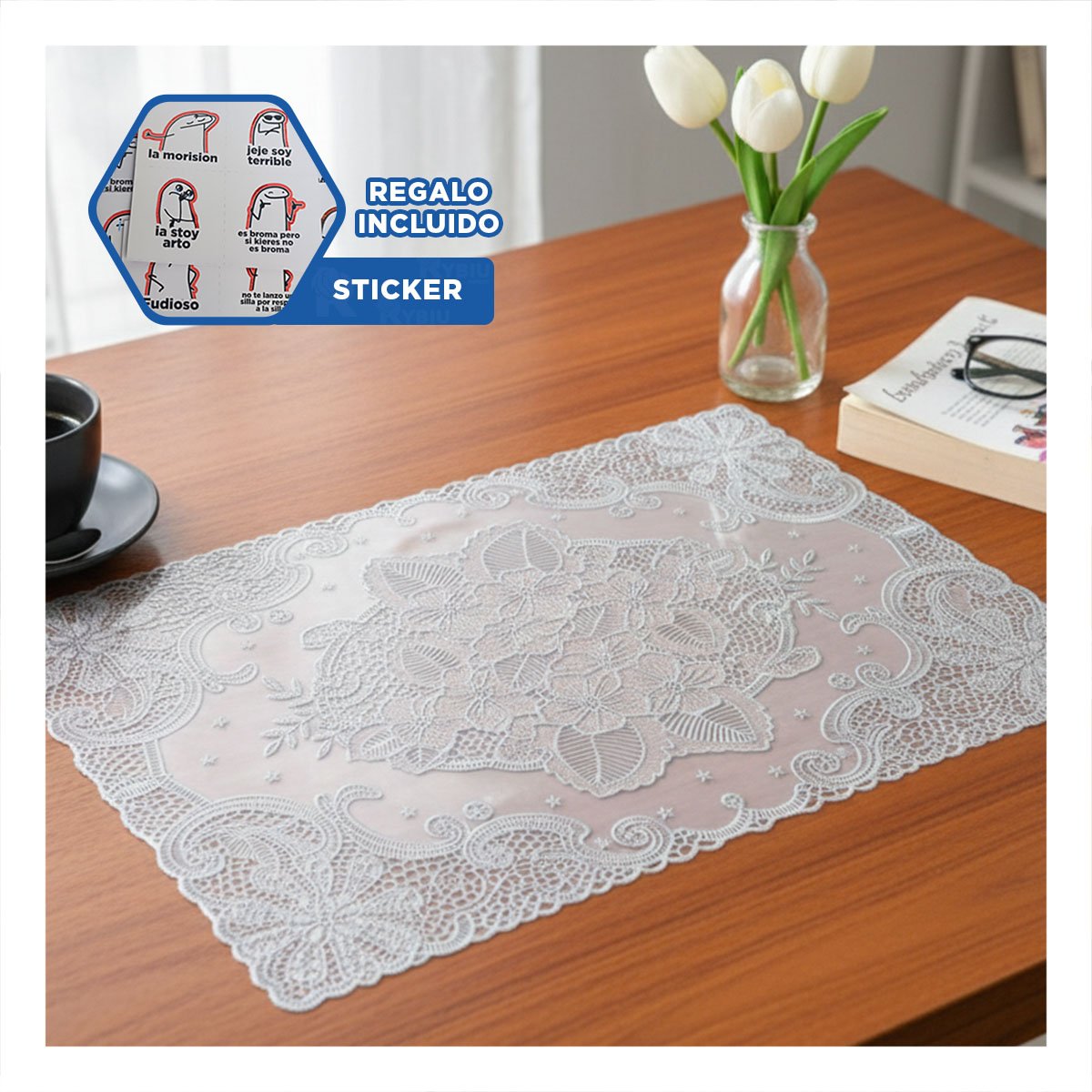 TAPETE SOFISTICADO PLATEADO CON FLORES PARA MESA NAVIDENA Y+REGALO STICKER - 1