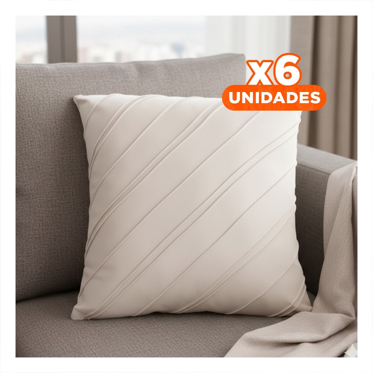 PACK6 ALMOHADON ACOGEDOR TERCIOPELO RAYAS DIAGONALES BLANCO 45CM SALA YREGALO STICKER - 1