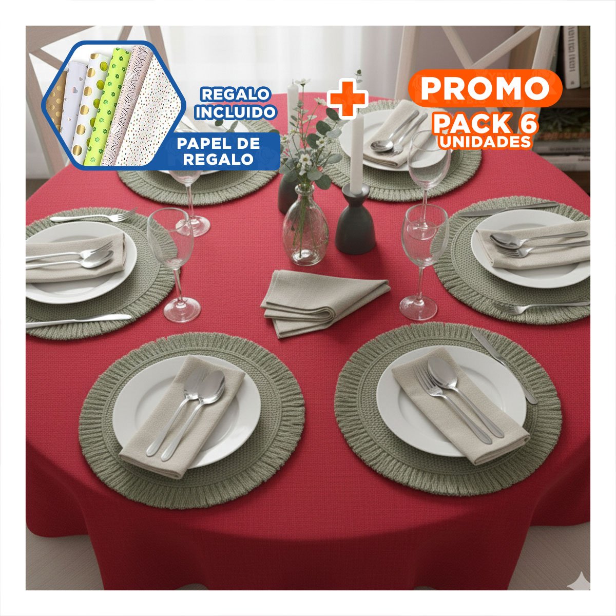 PACK6 ACCESORIOS TEJIDOS CIRCULARES CON FLECOS VERDE PENSADOS EN SET DE 6 Y+PAPEL REGALO - 1