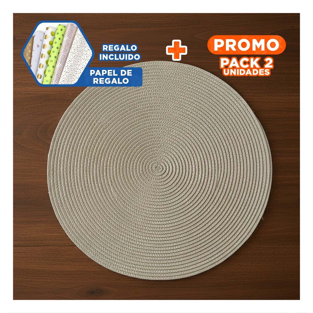 PACK2 SALVAMANTEL DE MESA CIRCULAR BOHO BEIGE OSCURO PARA COMEDOR Y+PAPEL REGALO - 1