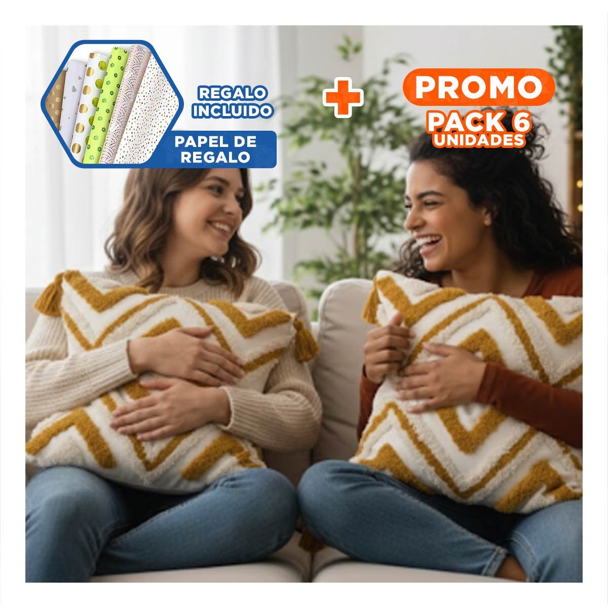 PACK6 FORRO TEXTIL BOHO ROMBOS PROGRESIVOS SOBRE BASE POLIESTER CREMA Y AMARILLO Y+PAPEL REGALO - 1