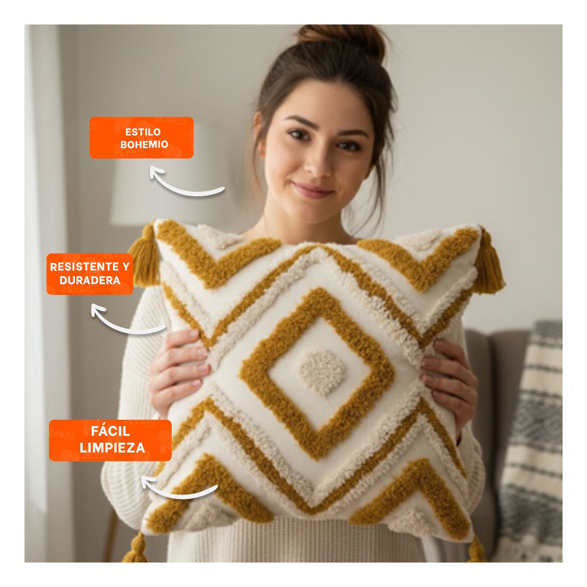 PACK6 FORRO TEXTIL BOHO ROMBOS PROGRESIVOS SOBRE BASE POLIESTER CREMA Y AMARILLO Y+PAPEL REGALO - 2