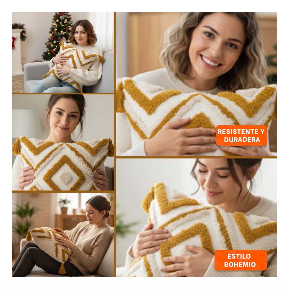 PACK6 FORRO TEXTIL BOHO ROMBOS PROGRESIVOS SOBRE BASE POLIESTER CREMA Y AMARILLO Y+PAPEL REGALO - 3