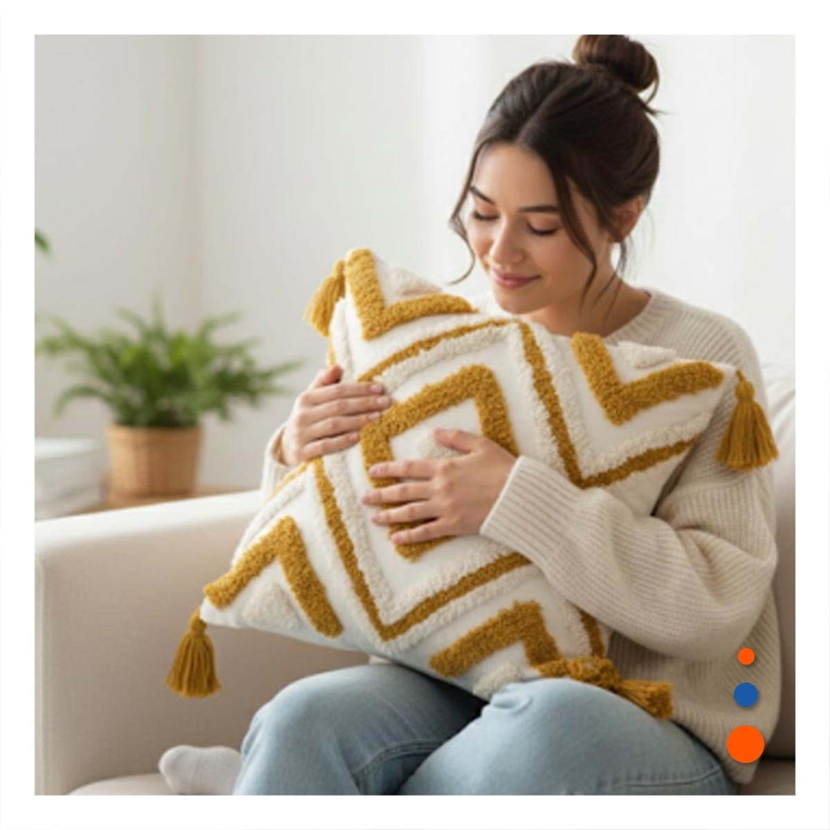 PACK6 FORRO TEXTIL BOHO ROMBOS PROGRESIVOS SOBRE BASE POLIESTER CREMA Y AMARILLO Y+PAPEL REGALO - 5