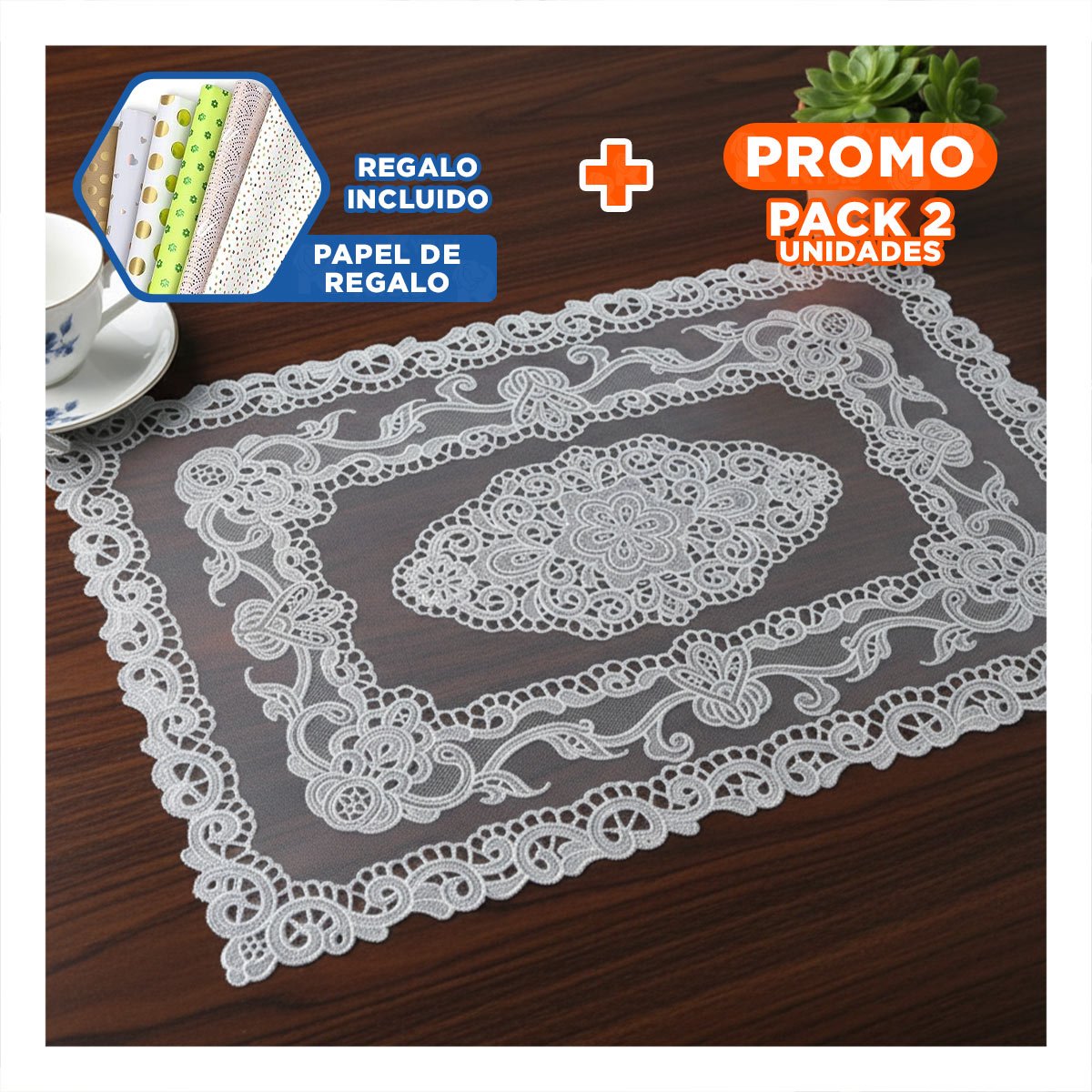PACK2 MANTEL MODERNO PLATEADO CON FLORES PARA DECORACION DE CASA Y+PAPEL REGALO - 1