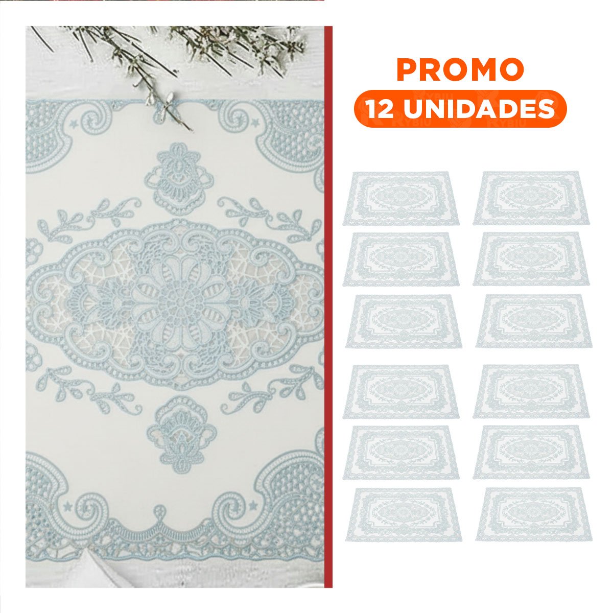 PACK12 ALFOMBRA PLATEADA SOFISTICADA CON DETALLE DE ENCAJE Y RAMAS PARA HOGAR Y+REGALO STICKER - 1