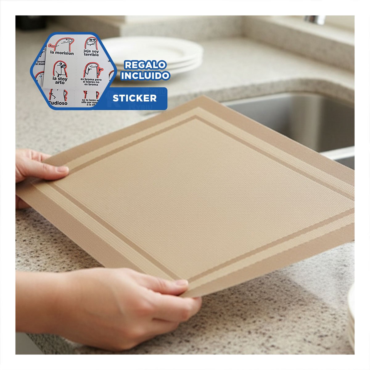 PACK INDIVIDUAL RECTANGULAR 6 PIEZAS CON BORDE RAYAS DORADO HOGAR Y+REGALO STICKER - 1