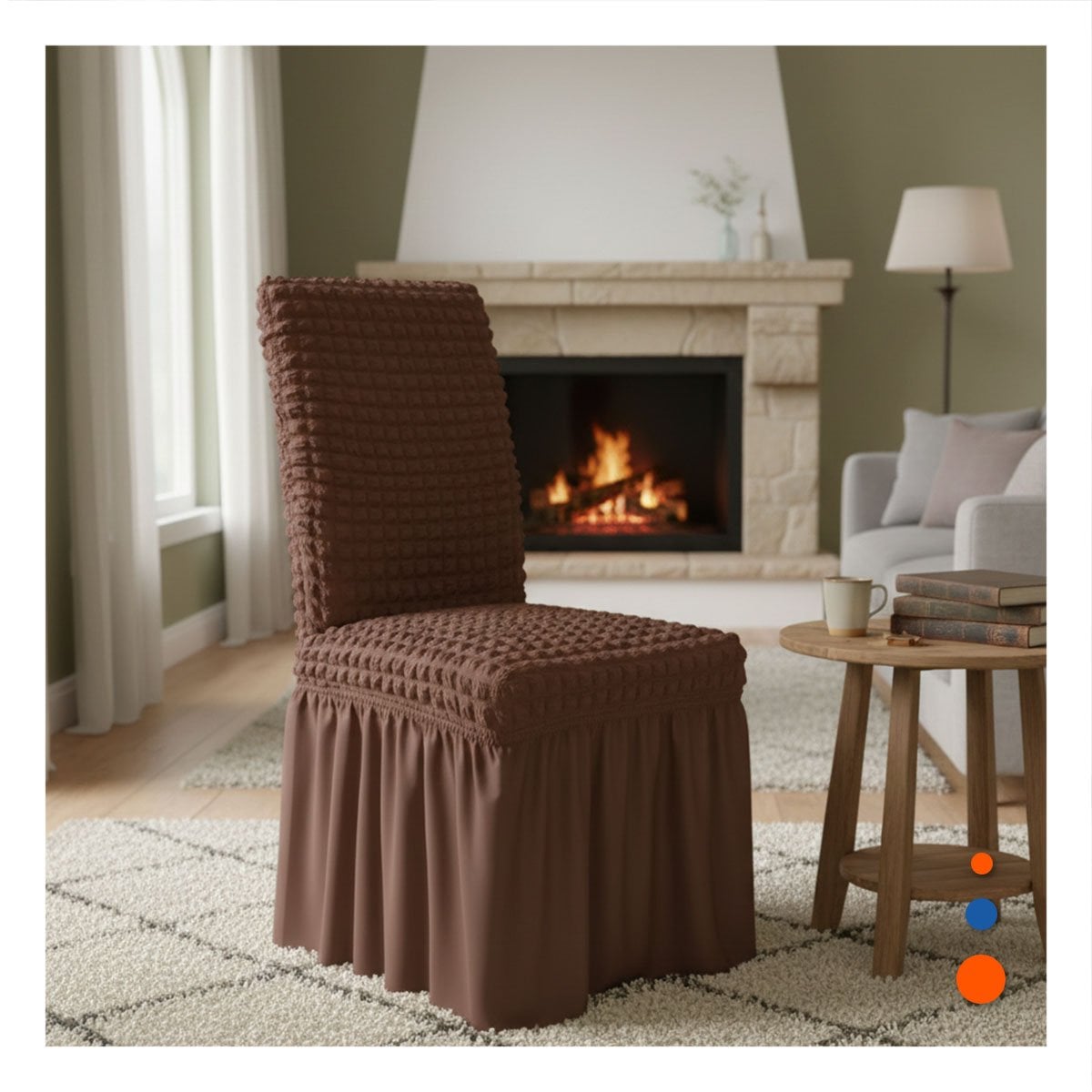 PACK4 FORRO PARA SILLA COLOR MARRON ELASTICA CON PATRON TEXTURIZADO CUADRADO Y+REGALO STICKER - 3