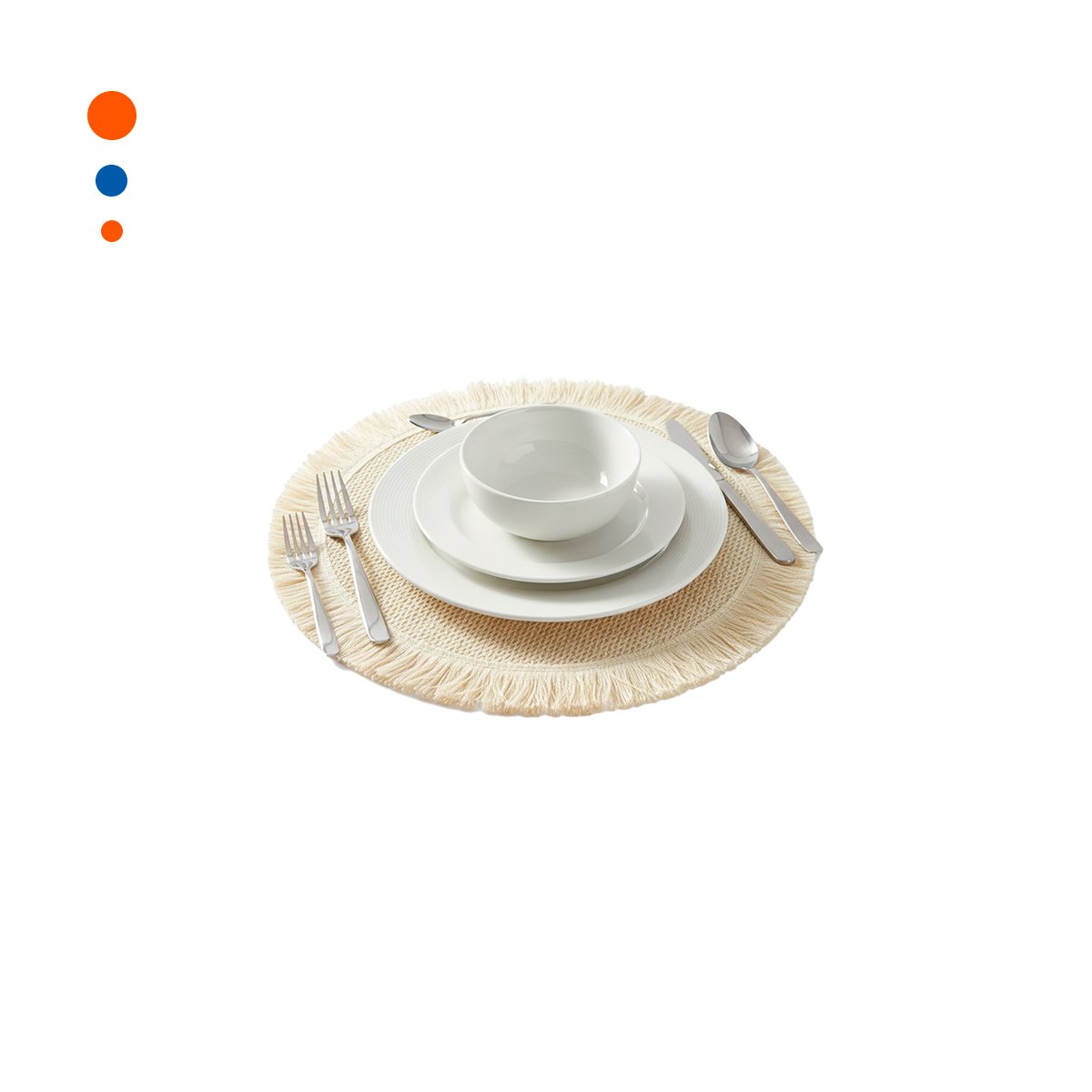 BASES CIRCULARES TEJIDAS CON FLECOS COLOR BEIGE EN SET DE 6 PARA MESA DE 38CM - 3