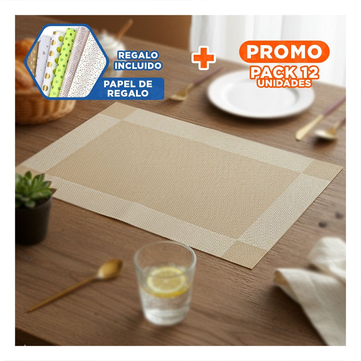 PACK12 ELEMENTO DE MESA DORADO RECTANGULAR 30X45 CM CON ESTILO ACTUAL YPAPEL REGALO - 1