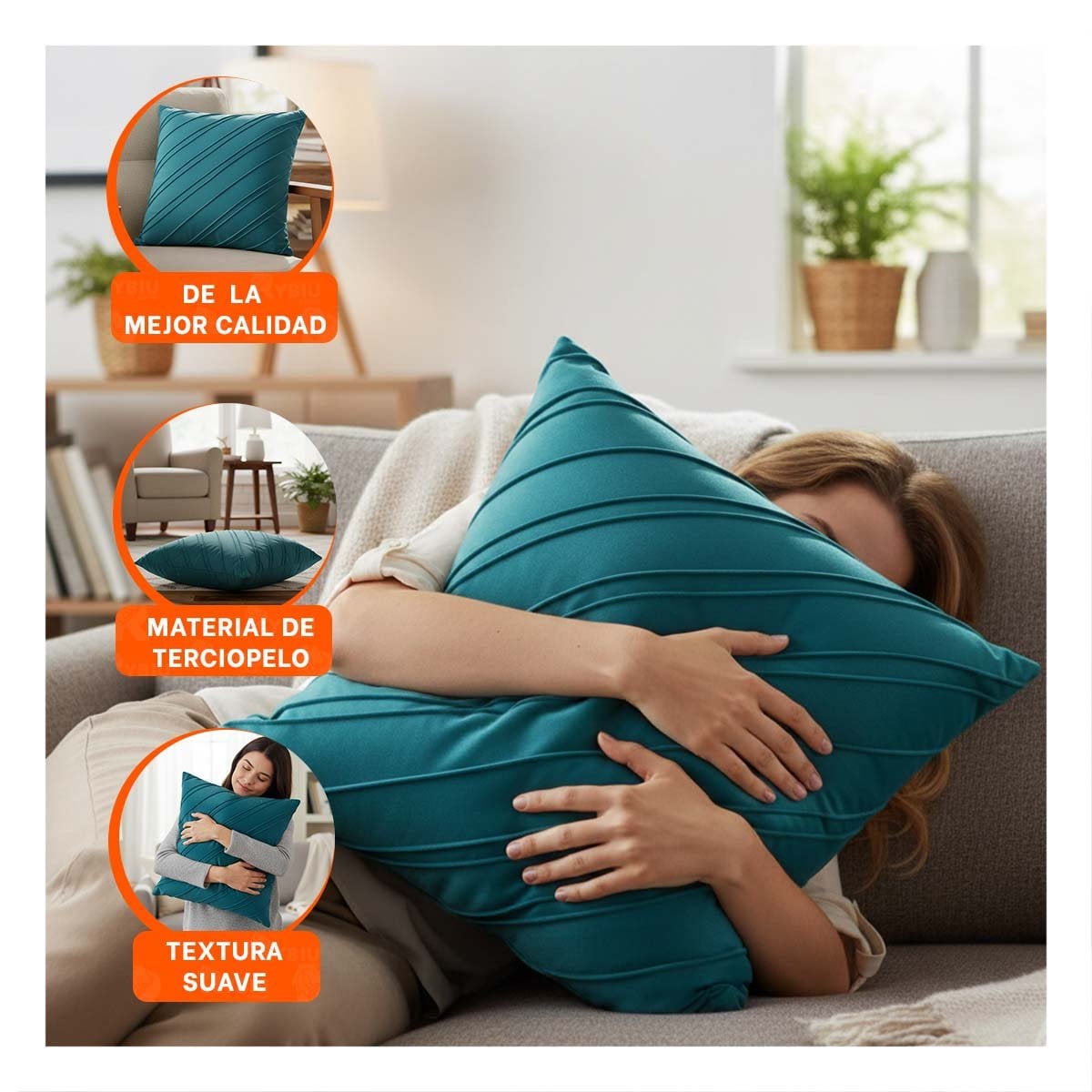 PACK2 FUNDA PARA ALMOHADA CON TERCIOPELO Y DIAGONALES DE COLOR VERDE AZULADO Y+PAPEL REGALO - 5