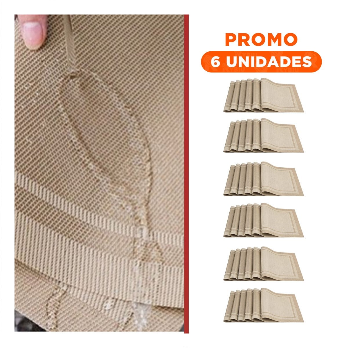PACK6 MANTEL INDIVIDUAL RECTANGULAR SET 6 PIEZAS CON BORDE RAYAS DORADO MESA - 1