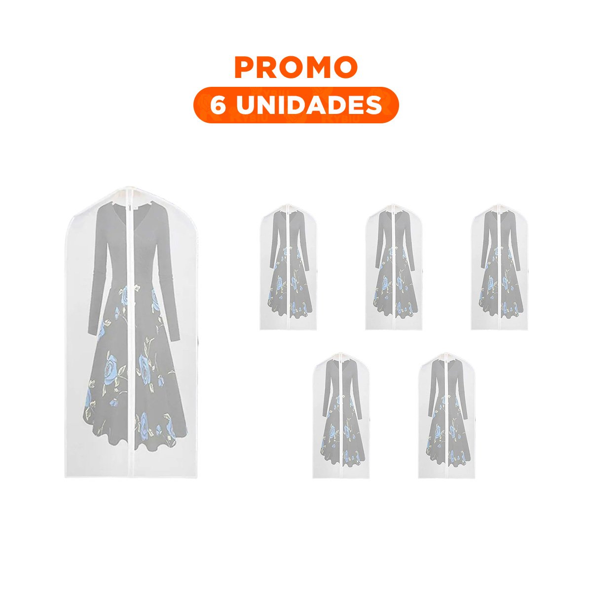 PACK6 COBERTURA PRACTICA DE ROPA 60X140CM BLANCO TRANSPARENTE AHORRO ESPACIO - 1