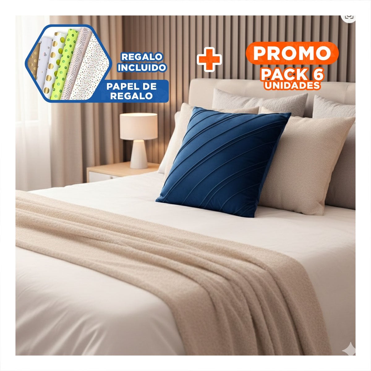 PACK6 CAPA PARA ALMOHADA CON ENFOQUE VISUAL EN TERCIOPELO AZUL DE 45CM Y+PAPEL REGALO - 1