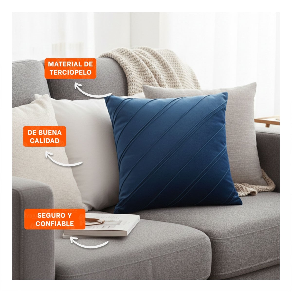 PACK6 CAPA PARA ALMOHADA CON ENFOQUE VISUAL EN TERCIOPELO AZUL DE 45CM Y+PAPEL REGALO - 2