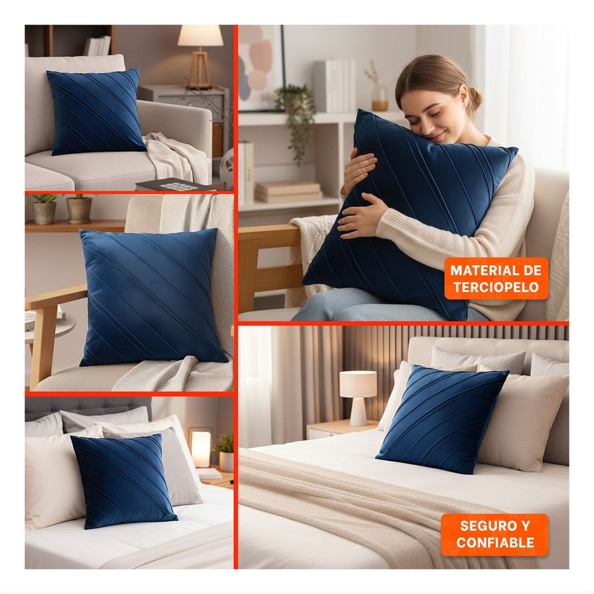 PACK6 CAPA PARA ALMOHADA CON ENFOQUE VISUAL EN TERCIOPELO AZUL DE 45CM Y+PAPEL REGALO - 3