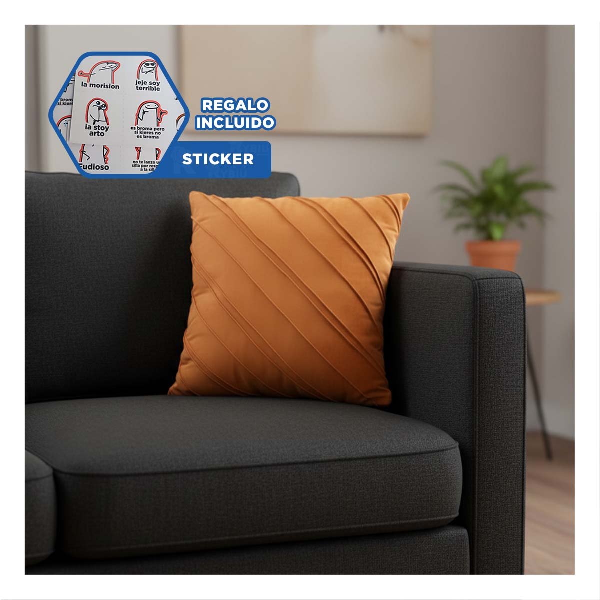 CUBIERTA DECORATIVA DE TERCIOPELO NARANJA QUE INTEGRA RAYAS DIAGONALES Y+REGALO STICKER - 1