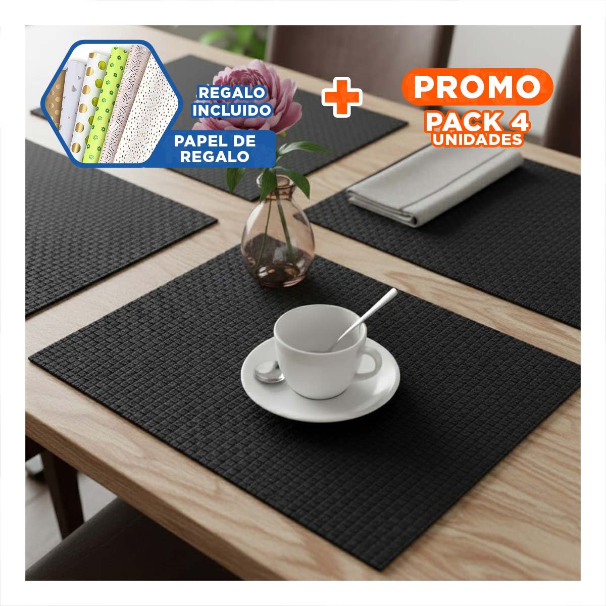 PACK4 SOLUCION DECORATIVA DE MESA RECTANGULAR 4 PIEZAS PARA COMEDOR Y+PAPEL REGALO - 1