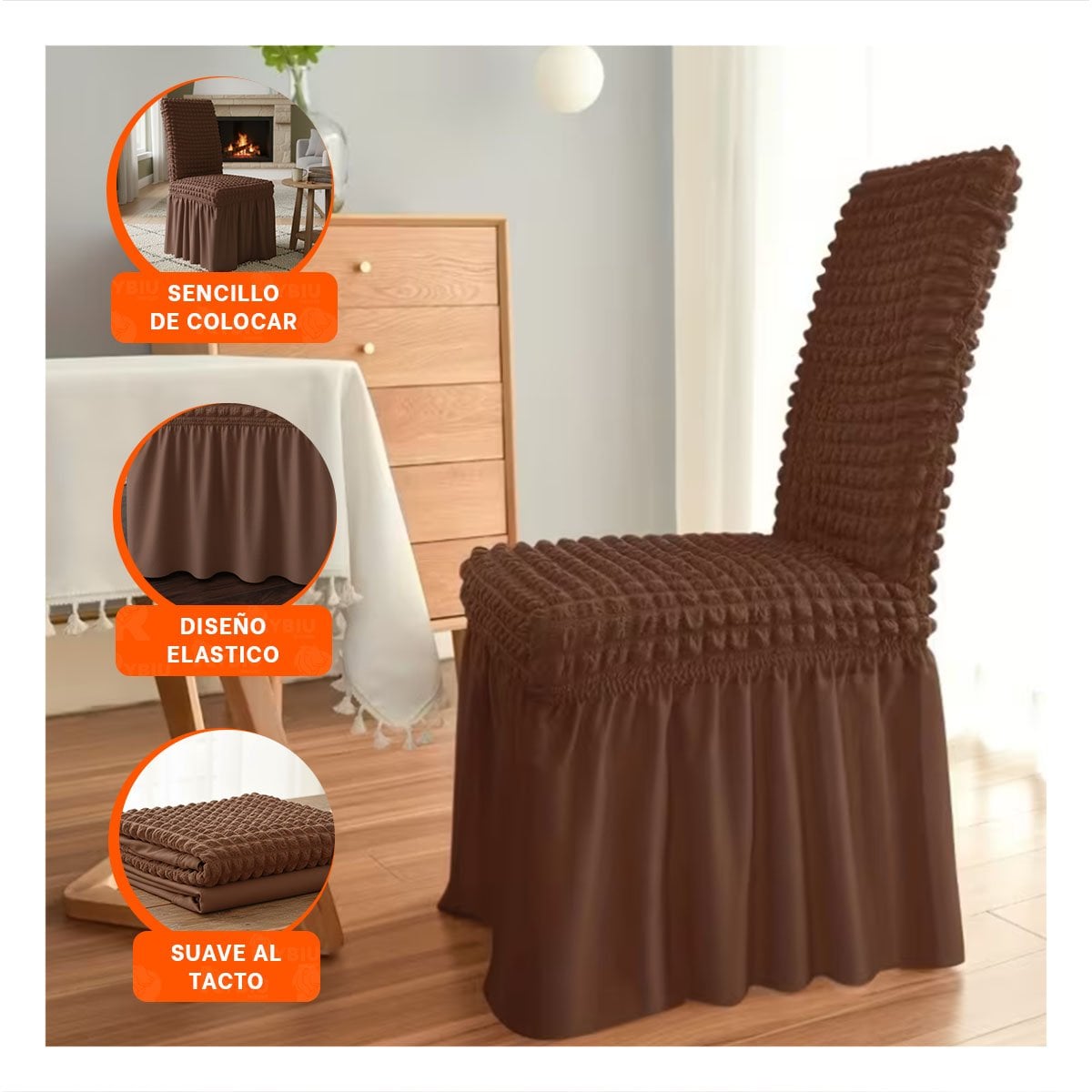 PACK2 FUNDA ELASTICA DE SILLA COLOR MARRON CON RELIEVE VISUAL DE BURBUJAS Y+PAPEL REGALO - 5