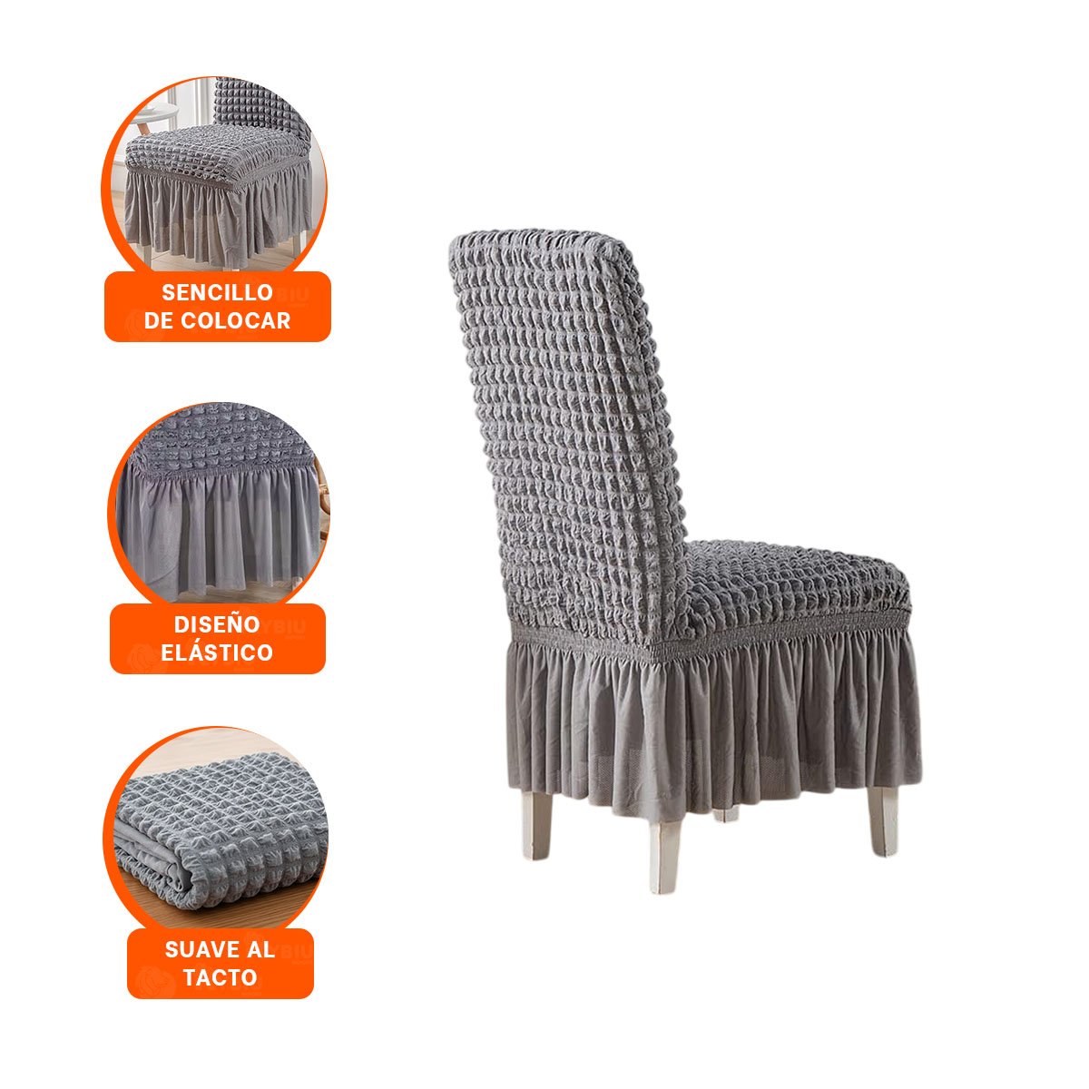 CUBIERTA ELASTICA PARA SILLA COLOR PLOMO CON RELIEVE DE BURBUJAS CUADRADAS - 3