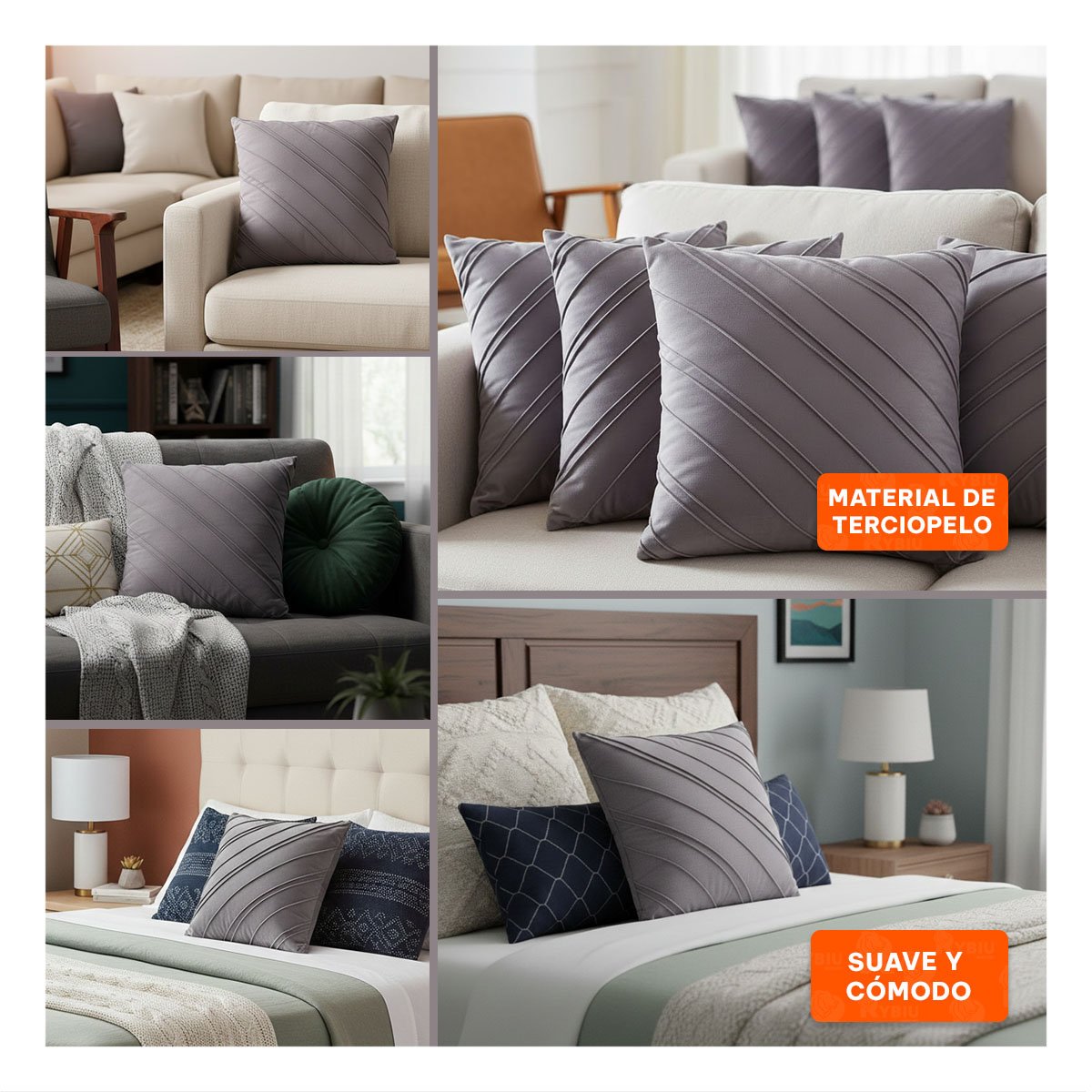 CUBIERTA PENSADA PARA ALMOHADA CON SUPERFICIE DE TERCIOPELO Y TONO PLOMO OSCURO Y+POST IT - 1