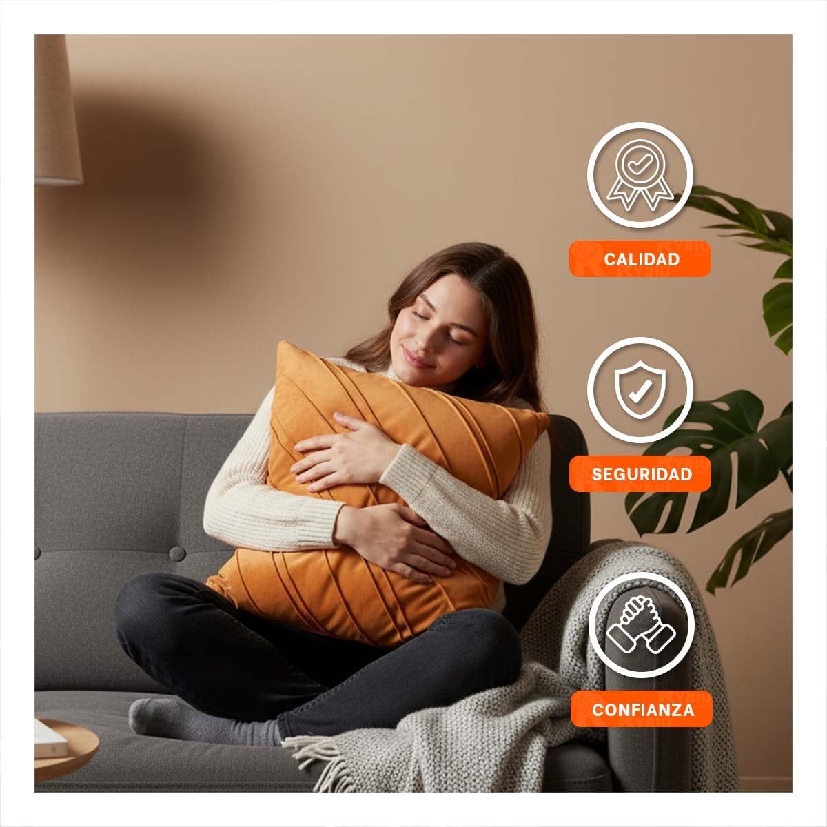 CUBIERTA DE USO DIARIO PARA ALMOHADA CON PATRON DIAGONAL Y TERCIOPELO NARANJA Y+LIGAS REGALO - 2
