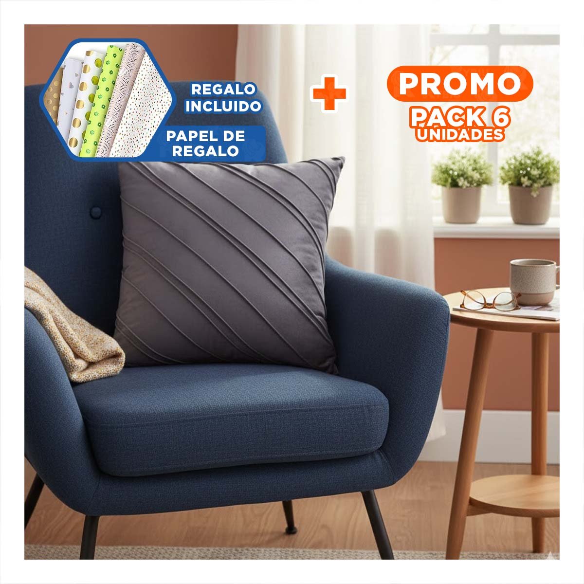 PACK6 PROTECTOR PARA ALMOHADA CON ENFOQUE VISUAL EN TERCIOPELO PLOMO INTERMEDIO YPAPEL REGALO - 1