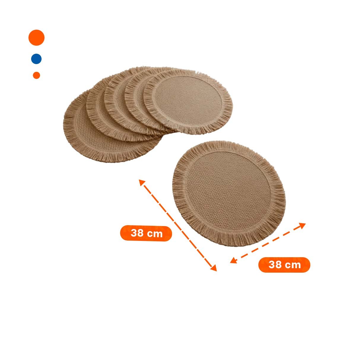 BASES TEJIDAS CIRCULARES EN COLOR CAQUI CON FLECOS SET DE 6 PIEZAS Y+REGALO STICKER - 4