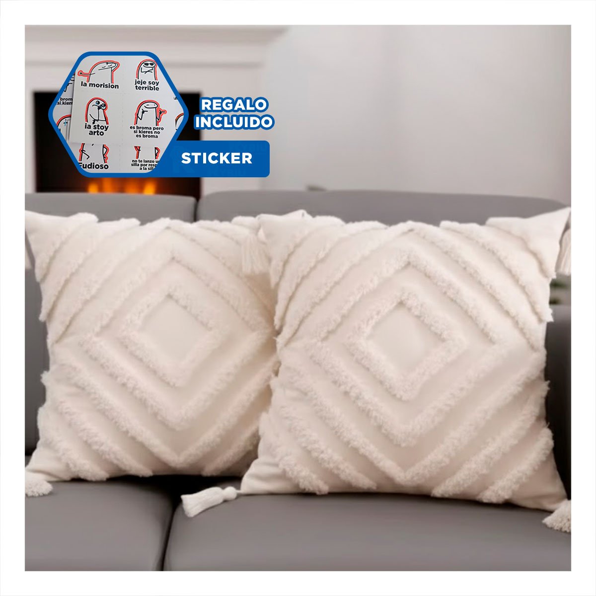 CUBIERTA BOHO DE ROMBOS CRECIENDO INTEGRADA EN SUPERFICIE TEXTIL CREMA Y+REGALO STICKER - 1