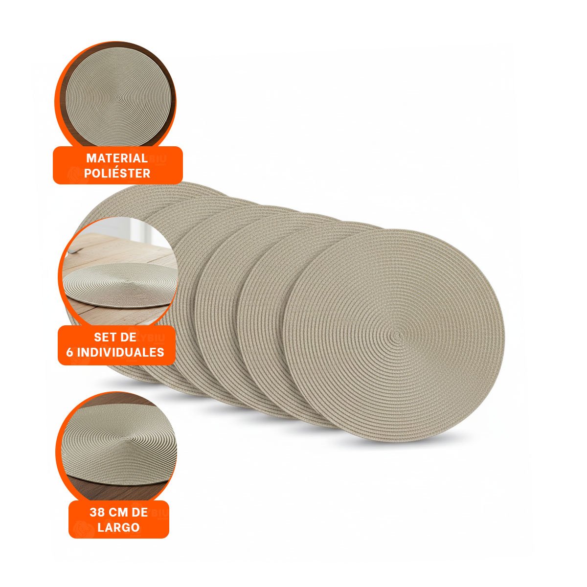 BASE DECORATIVA CIRCULAR BOHO BEIGE OSCURO ESTILO NATURAL - 3