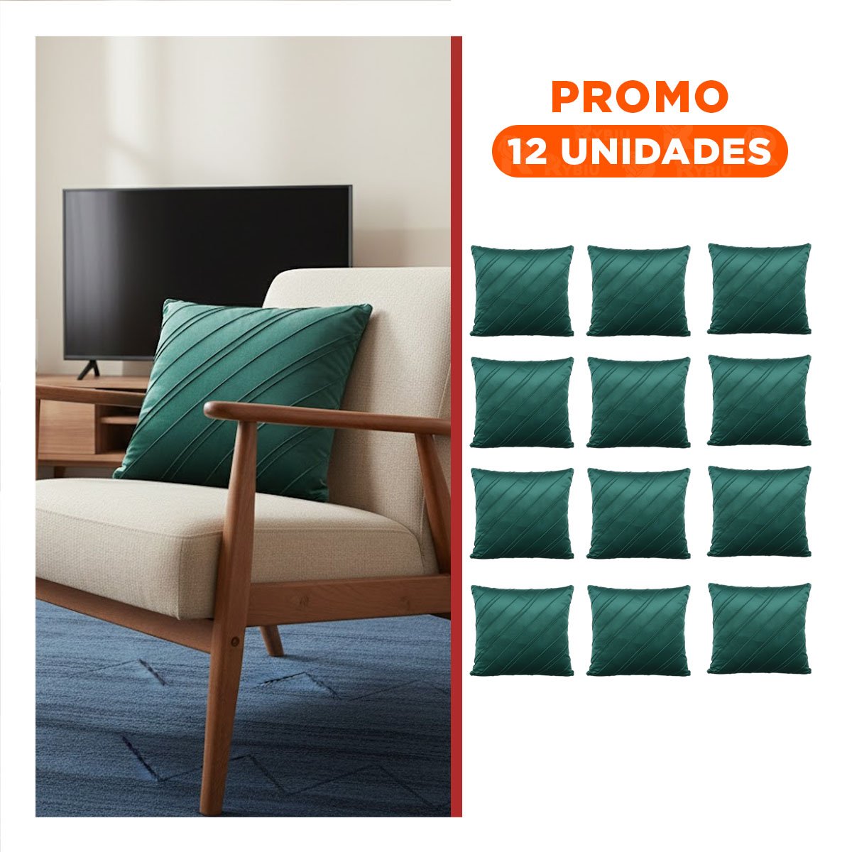 PACK12 FORRO PARA ALMOHADA CON ACABADO VISUAL EQUILIBRADO EN COLOR VERDE OSCURO DE 45CM - 1