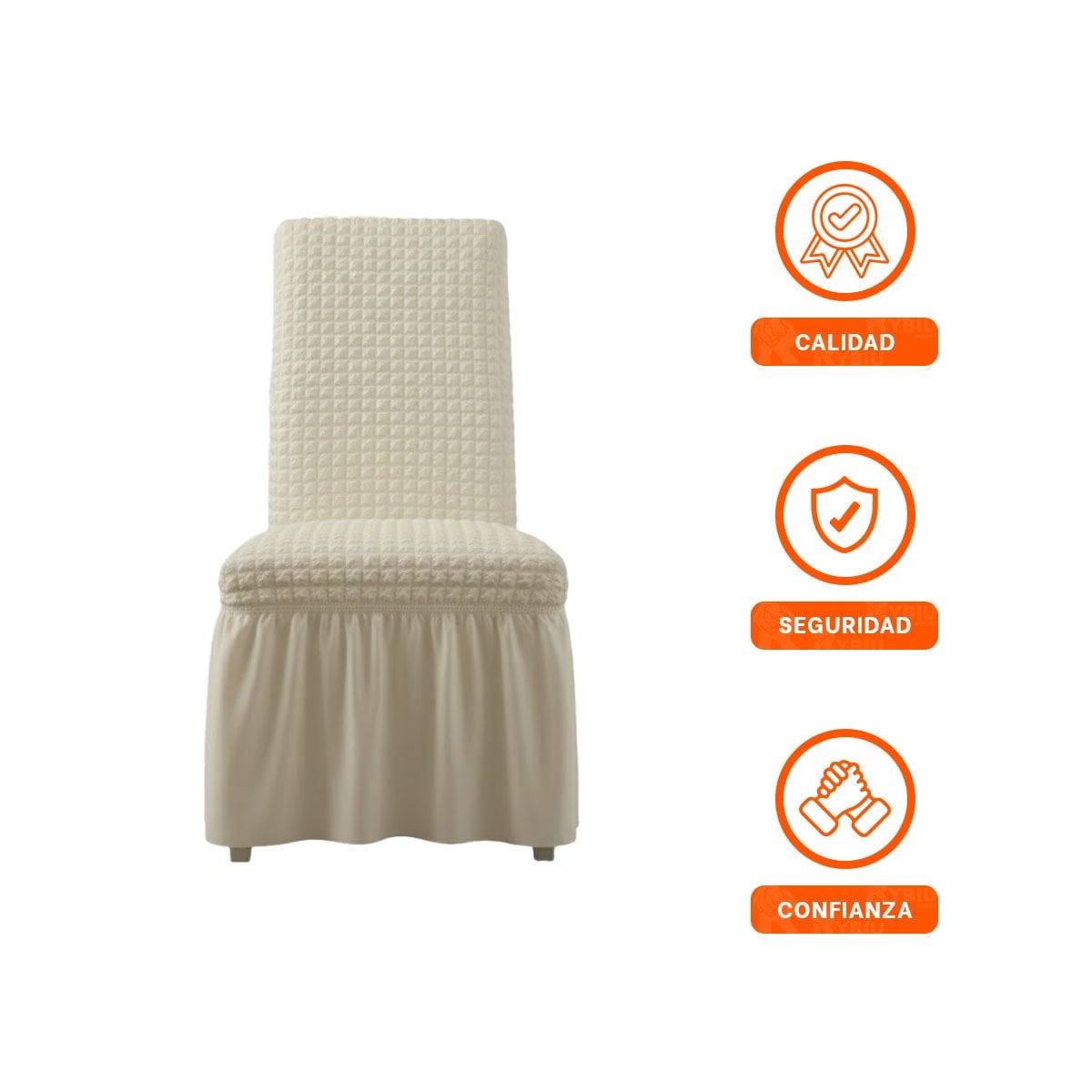 CUBIERTA DE SILLA ELASTICA CON PATRON DE BURBUJAS CUADRADAS COLOR CREMA Y+LIGAS REGALO - 3