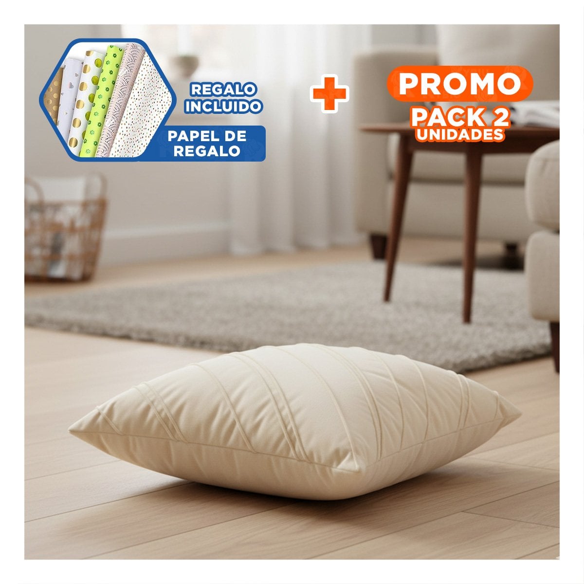 PACK2 FUNDA PARA ALMOHADA CON TERCIOPELO SUAVE Y RAYAS DIAGONALES DE COLOR CREMA YPAPEL REGALO - 1