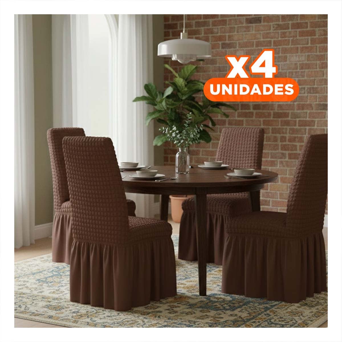 PACK4 FUNDA ELASTICA PARA SILLA CON RELIEVE CUADRADO COLOR MARRON - 1