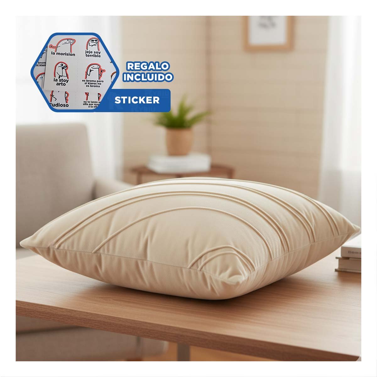 CUBIERTA DECORATIVA DE TERCIOPELO CREMA QUE INTEGRA RAYAS DIAGONALES Y+REGALO STICKER - 1