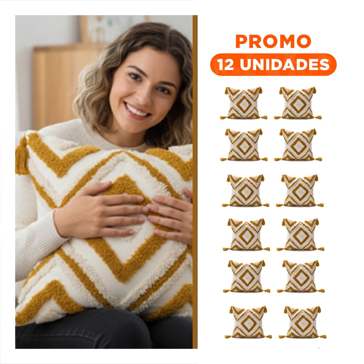 PACK12 PROTECTOR POLIESTER COLOR CREMA Y AMARILLO CON BOHO DE ROMBOS Y+REGALO STICKER - 1