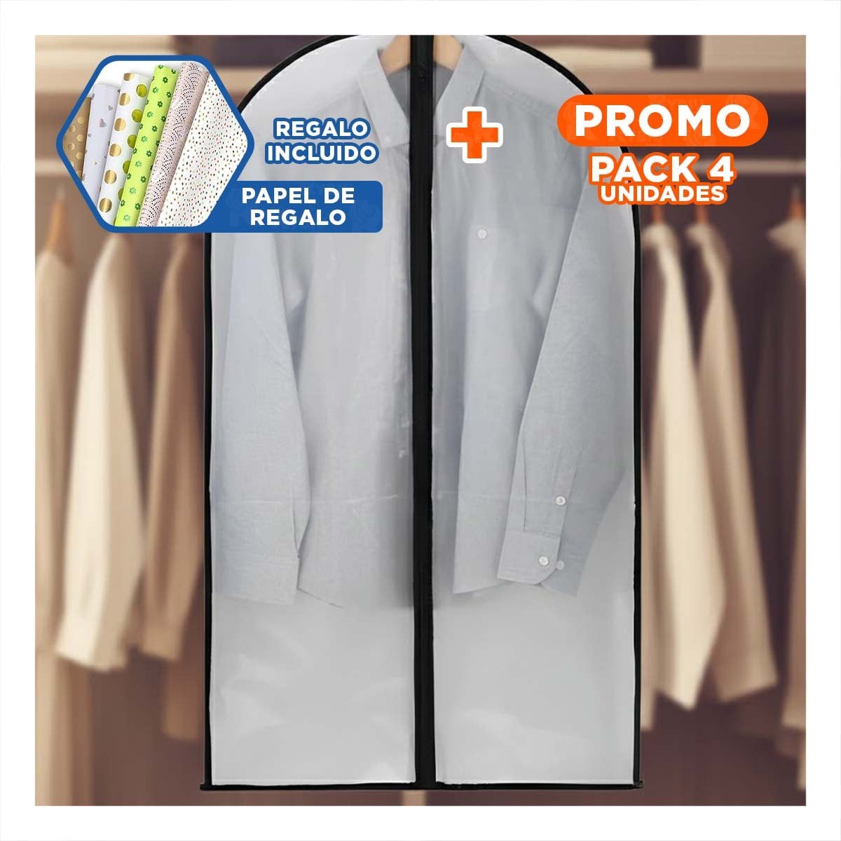 PACK4 CUBIERTA PARA ROPA FORMAL PROTECTORA 60CMX80CM BLANCO Y+PAPEL REGALO - 1