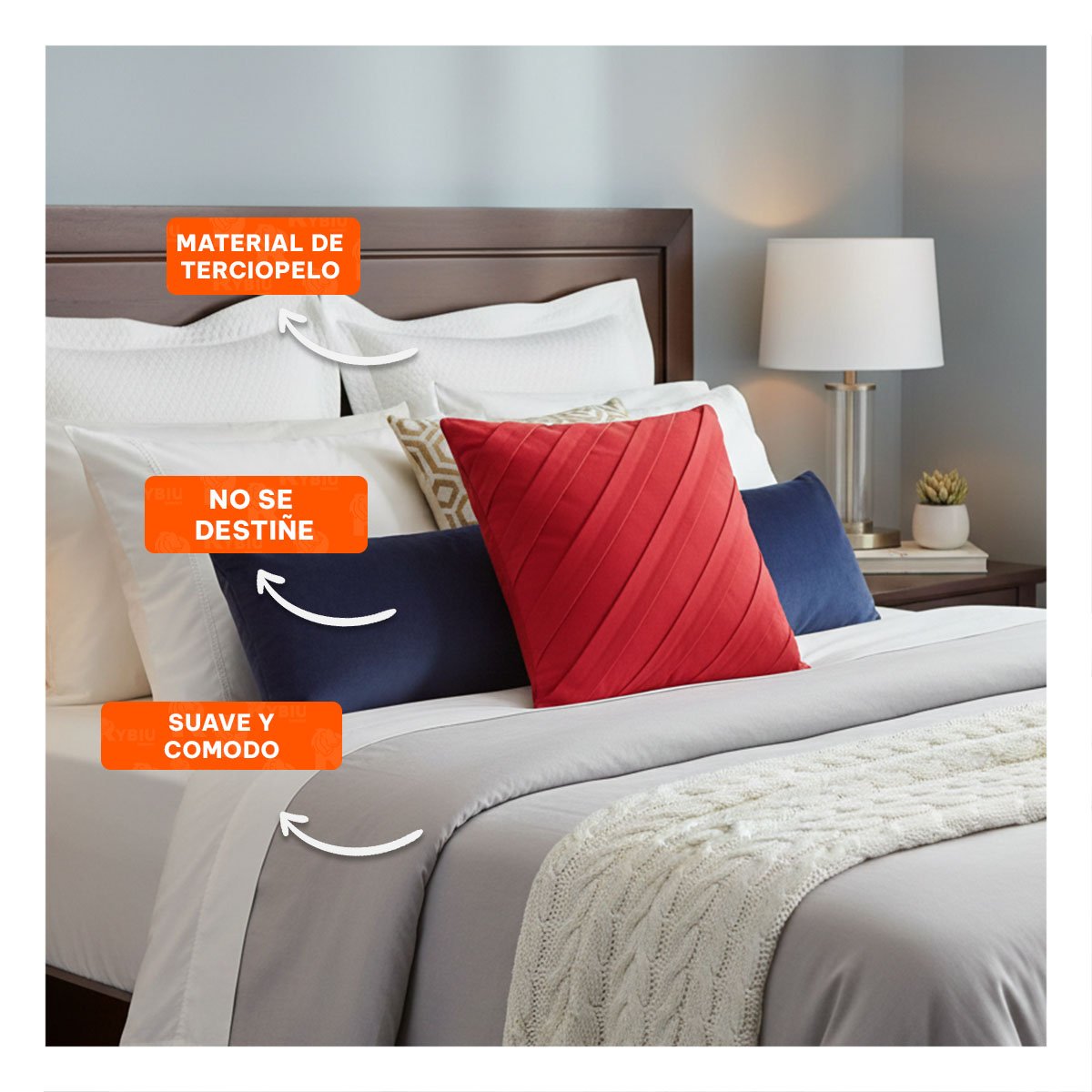 CUBIERTA DECORATIVA DE TERCIOPELO ROJO QUE INTEGRA RAYAS DIAGONALES Y+REGALO STICKER - 5
