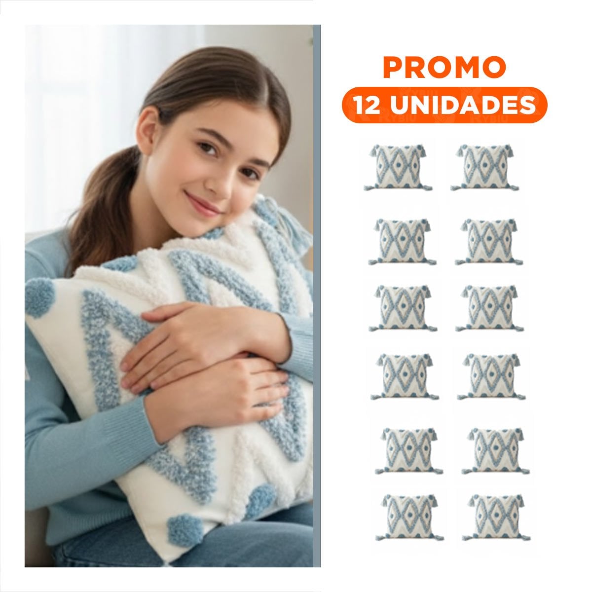 PACK12 PROTECTOR POLIESTER COLOR CREMA Y CELESTE CON BOHO DE ROMBOS DE 45CM Y+REGALO STICKER - 1