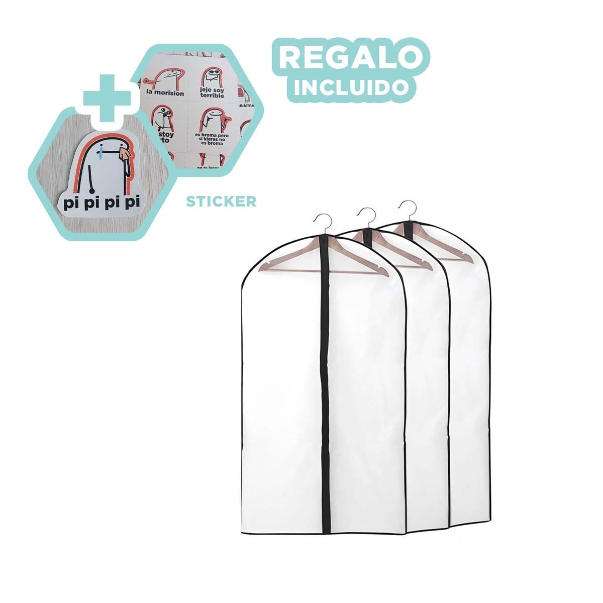 COBERTOR DE TRAJE DE PLASTICO RESISTENTE 60CMX80CM BLANCO Y+REGALO STICKER - 1