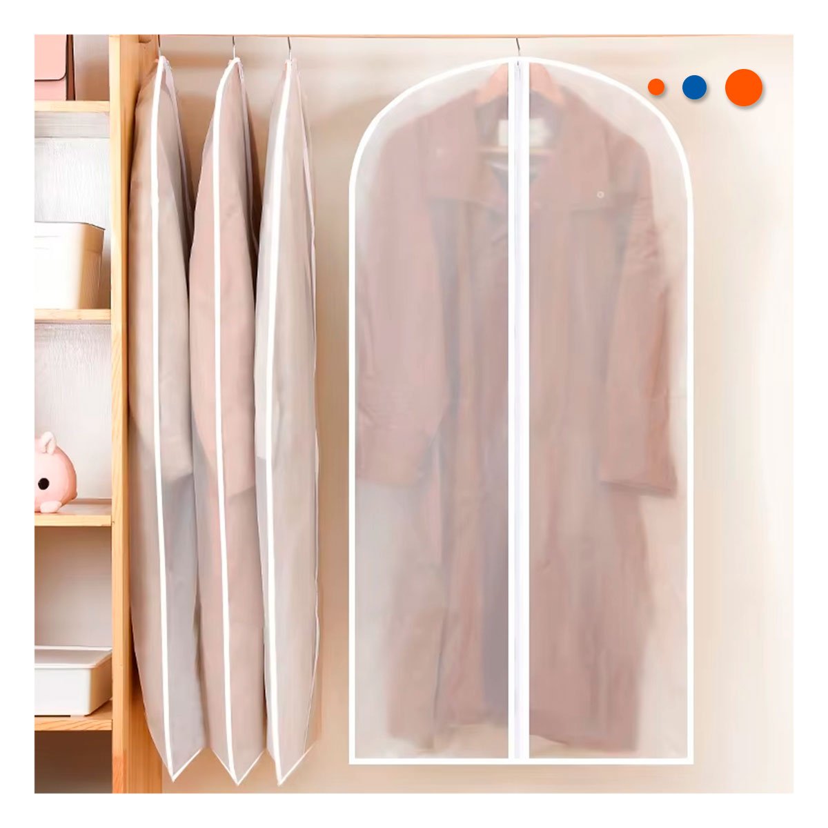PACK6 FUNDA TEXTIL PROTECTORA DE ROPA 60X140CM BLANCO TRANSPARENTE HOGAR Y+REGALO STICKER - 5