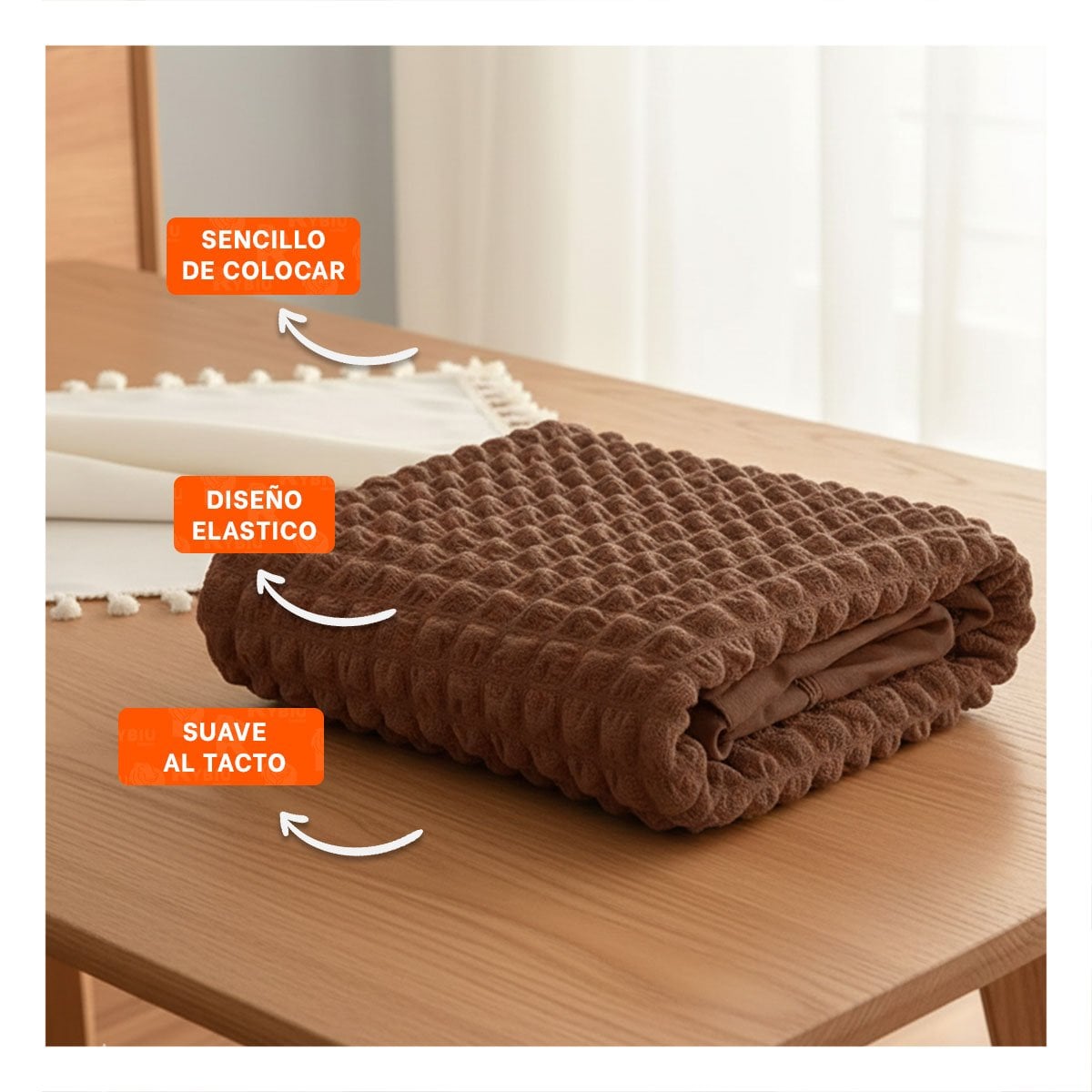 CUBIERTA ELASTICA COLOR MARRON PARA SILLA CON RELIEVE GEOMETRICO CUADRADO Y+REGALO STICKER - 5