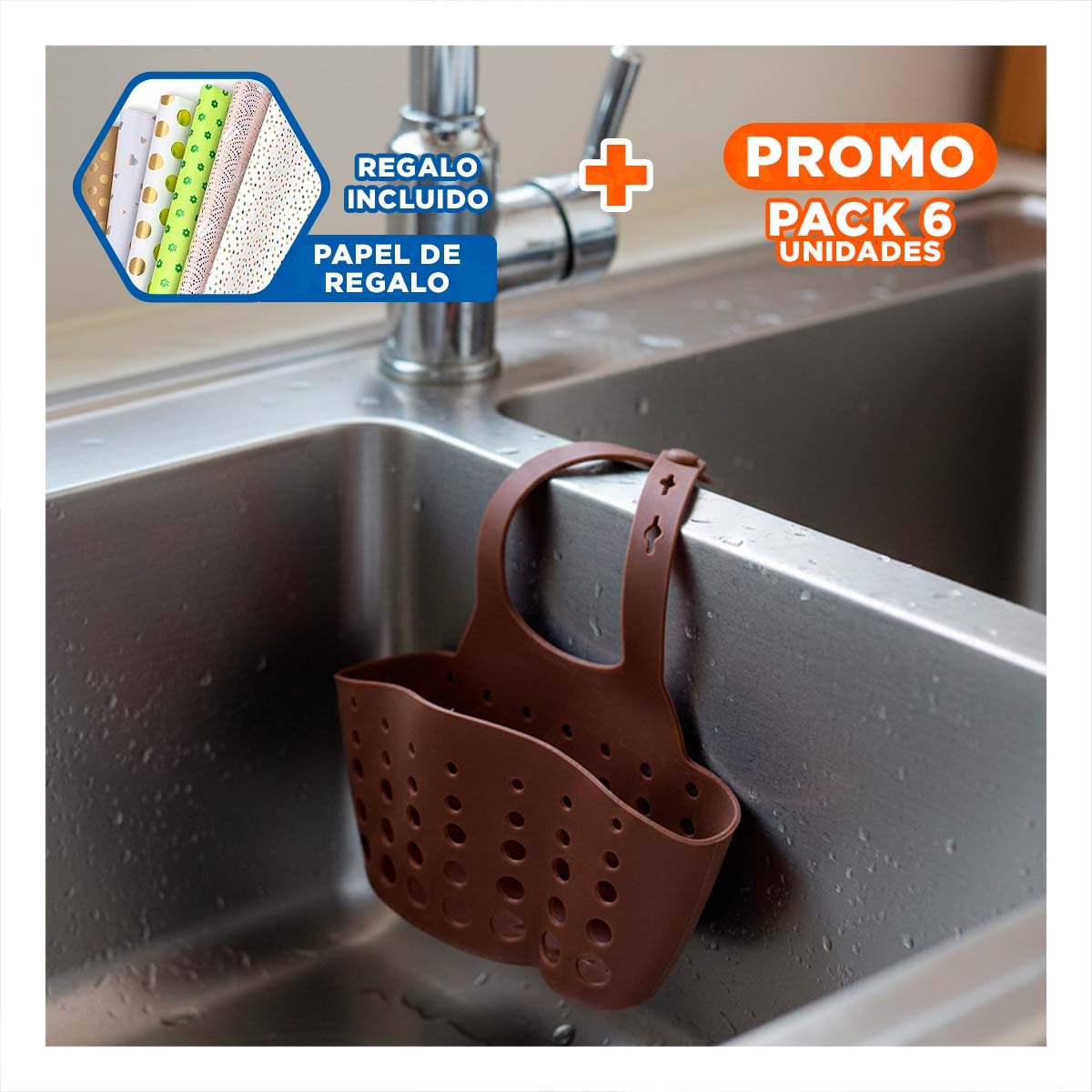 PACK6 RECEPTACULO COLGANTE MARRON PARA GUARDAR UTENSILIOS Y PRODUCTOS 19X15CM YPAPEL REGALO - 1