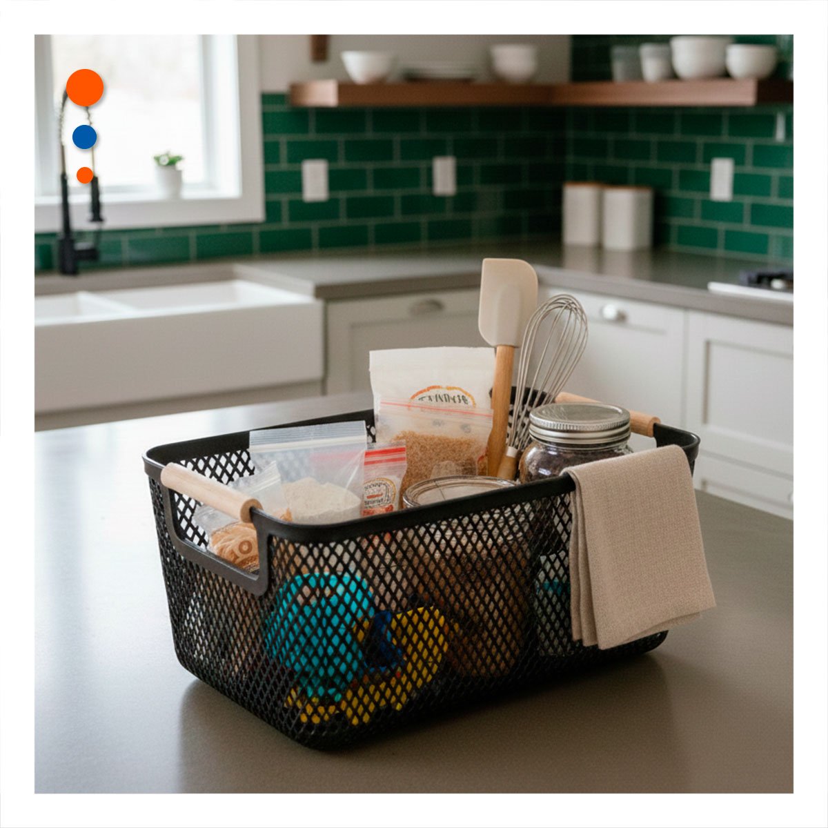 PACK6 ORGANIZADOR ESTILO MODERNO DE MALLA CON ASAS DE MADERA NEGRO PARA COLOCAR ARTICULOS - 2