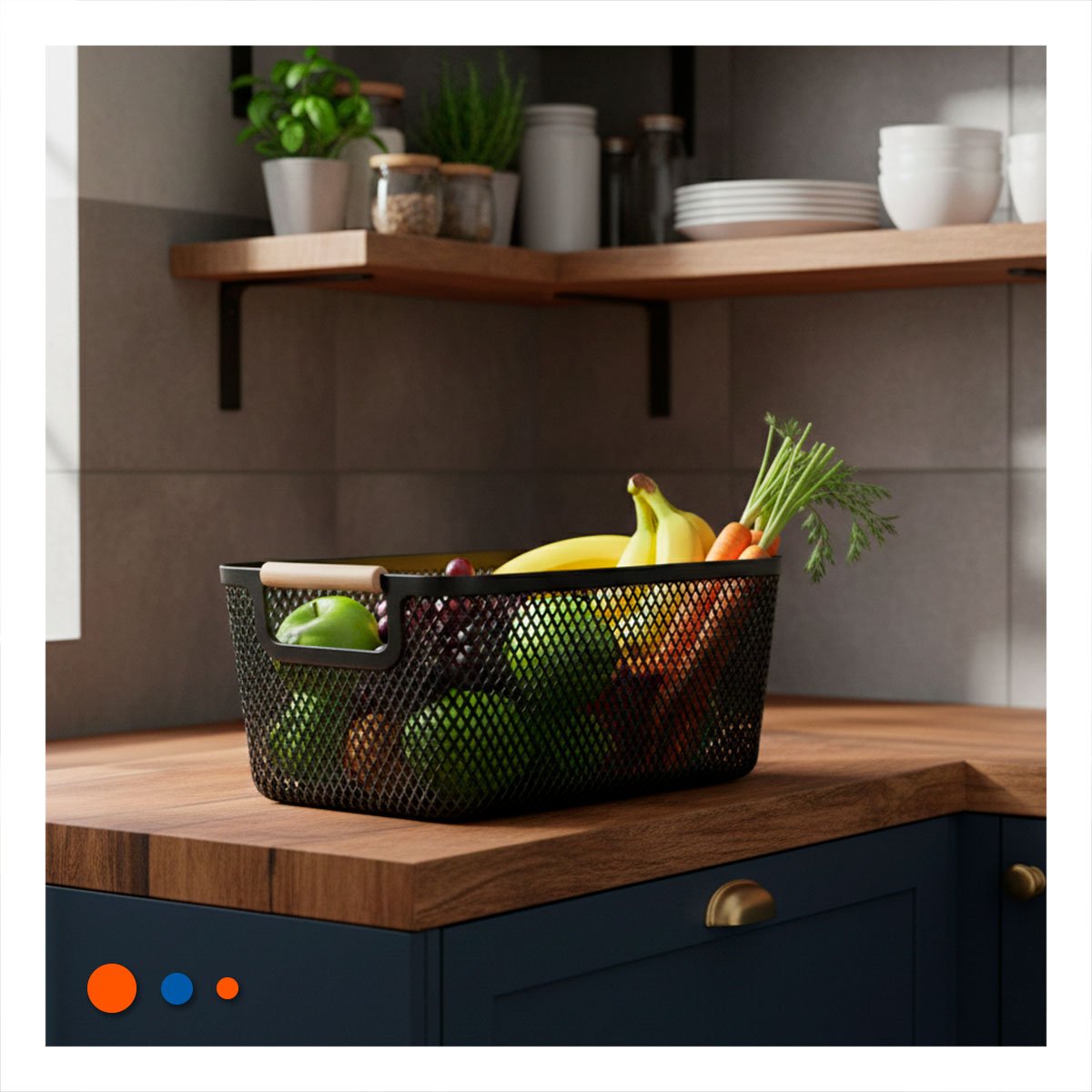PACK6 ORGANIZADOR ESTILO MODERNO DE MALLA CON ASAS DE MADERA NEGRO PARA COLOCAR ARTICULOS - 3
