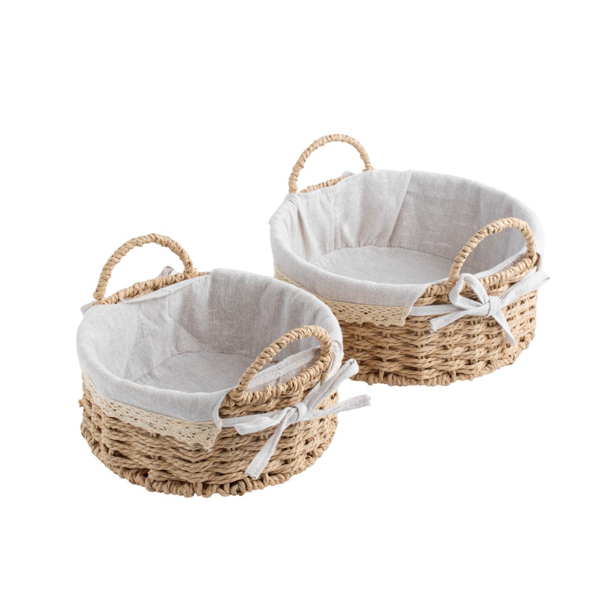 DUO 2 CANASTO CIRCULAR TEJIDO CON FORRO BEIGE Y PLOMO PARA GUARDAR ROPA YREGALO STICKER - 3